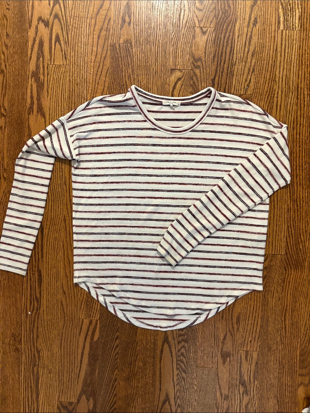 rag & bone Cream and Burgundy Striped Long-Sleeve Tee